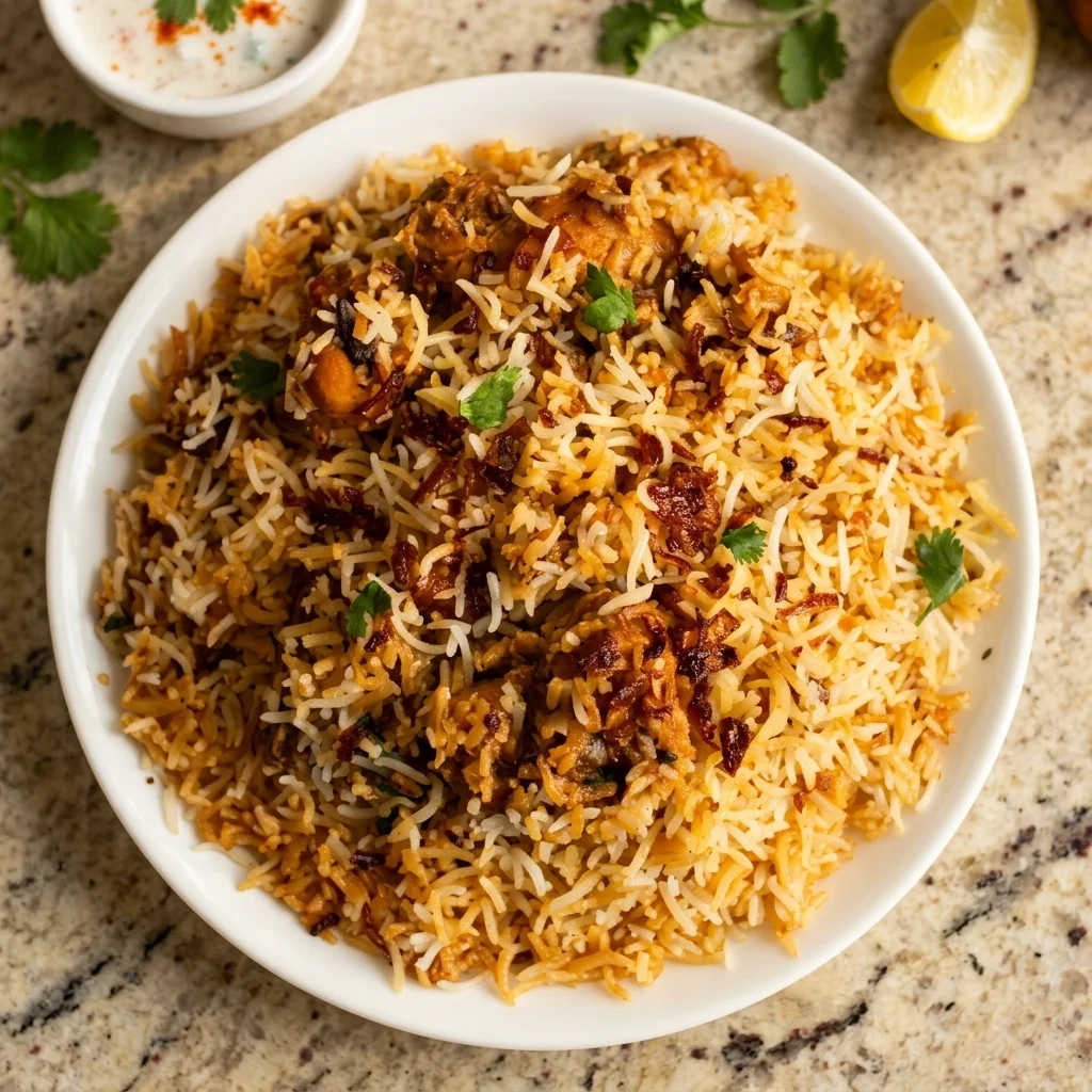 Traditional dum biryani at Mother India Dosa And Curry Calgary